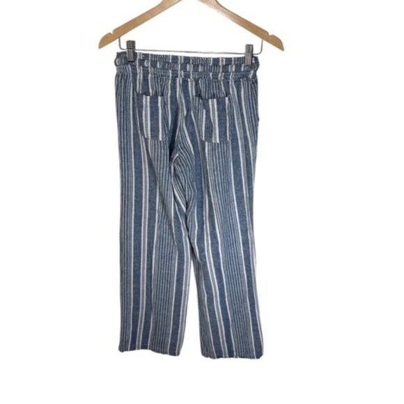 SO Striped Linen Blend Wide Leg Pants Women Med Coastal Beach Summer Lounge - Picture 2 of 12